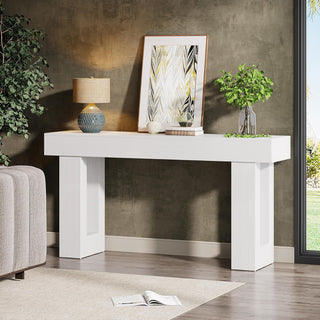 63" Rustic Sofa Table, Chunky Console Table for Entryway
