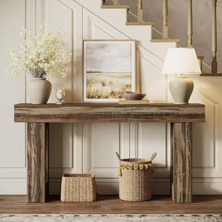 63" Rustic Sofa Table, Chunky Console Table for Entryway