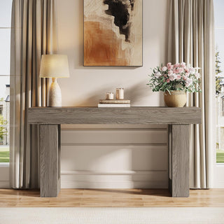 63" Rustic Sofa Table, Chunky Console Table for Entryway