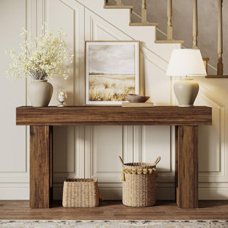 63" Rustic Sofa Table, Chunky Console Table for Entryway