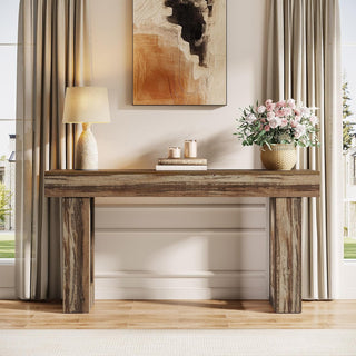 63" Rustic Sofa Table, Chunky Console Table for Entryway