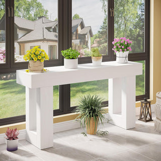 63" Rustic Sofa Table, Chunky Console Table for Entryway