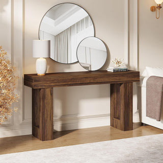 63" Rustic Sofa Table, Chunky Console Table for Entryway