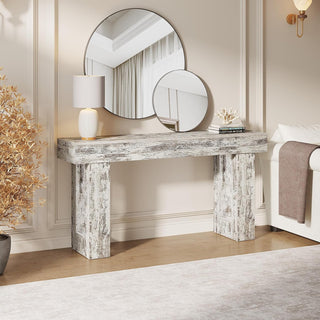 63" Rustic Sofa Table, Chunky Console Table for Entryway