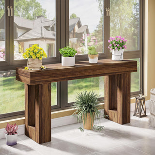 63" Rustic Sofa Table, Chunky Console Table for Entryway