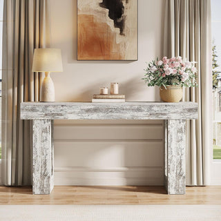 63" Rustic Sofa Table, Chunky Console Table for Entryway