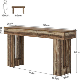 63" Rustic Sofa Table, Chunky Console Table for Entryway