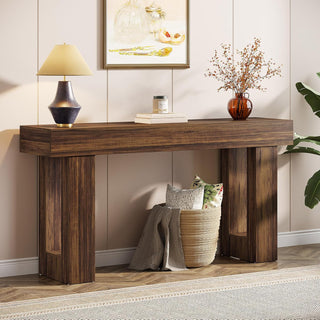 63" Rustic Sofa Table, Chunky Console Table for Entryway