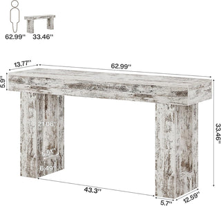 63" Rustic Sofa Table, Chunky Console Table for Entryway