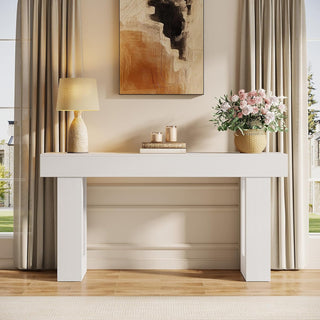 63" Rustic Sofa Table, Chunky Console Table for Entryway