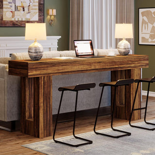 63" Rustic Sofa Table, Chunky Console Table for Entryway