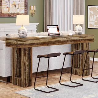 63" Rustic Sofa Table, Chunky Console Table for Entryway