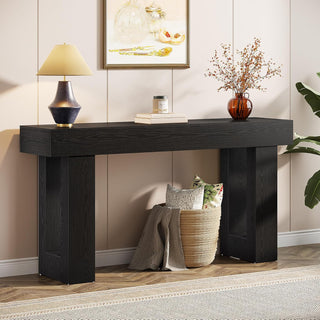 63" Rustic Sofa Table, Chunky Console Table for Entryway