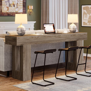 63" Rustic Sofa Table, Chunky Console Table for Entryway