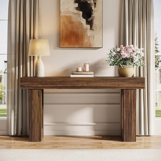 63" Rustic Sofa Table, Chunky Console Table for Entryway