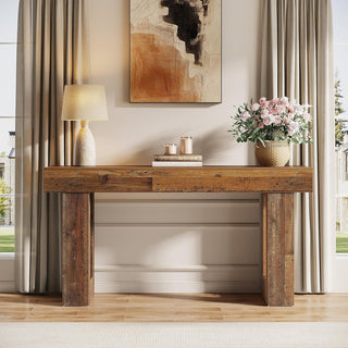 63" Rustic Sofa Table, Chunky Console Table for Entryway