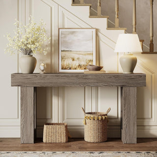 63" Rustic Sofa Table, Chunky Console Table for Entryway