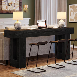63" Rustic Sofa Table, Chunky Console Table for Entryway