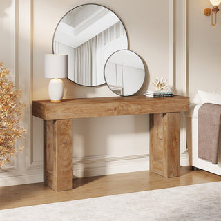 63" Rustic Sofa Table, Chunky Console Table for Entryway