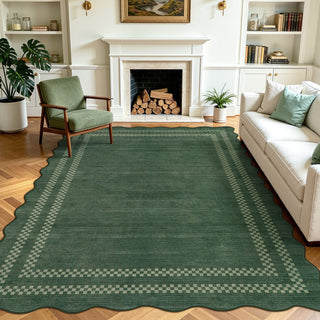 5x7/8x10 Scalloped Washable Area Rugs, Soft Geometric Non-Slip Indoor Rug for Living Room Bedroom, Oeko-Tex Certified