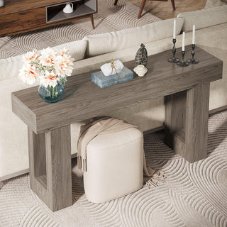 63" Rustic Sofa Table, Chunky Console Table for Entryway