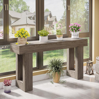 63" Rustic Sofa Table, Chunky Console Table for Entryway