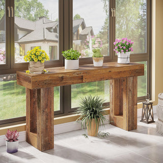 63" Rustic Sofa Table, Chunky Console Table for Entryway