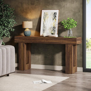 63" Rustic Sofa Table, Chunky Console Table for Entryway