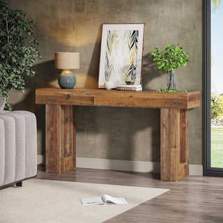 63" Rustic Sofa Table, Chunky Console Table for Entryway