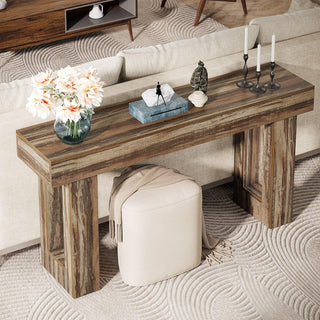 63" Rustic Sofa Table, Chunky Console Table for Entryway