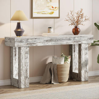 63" Rustic Sofa Table, Chunky Console Table for Entryway
