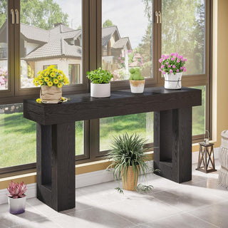 63" Rustic Sofa Table, Chunky Console Table for Entryway
