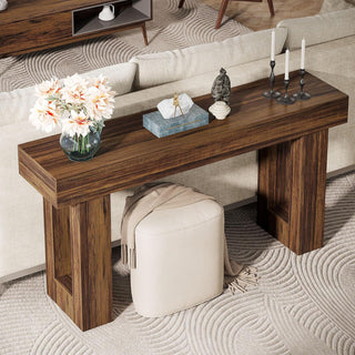 63" Rustic Sofa Table, Chunky Console Table for Entryway