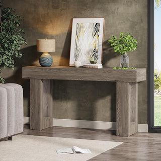 63" Rustic Sofa Table, Chunky Console Table for Entryway
