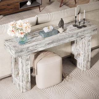 63" Rustic Sofa Table, Chunky Console Table for Entryway