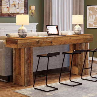 63" Rustic Sofa Table, Chunky Console Table for Entryway