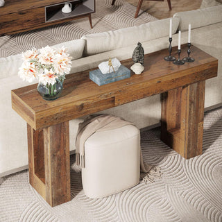 63" Rustic Sofa Table, Chunky Console Table for Entryway