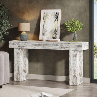 63" Rustic Sofa Table, Chunky Console Table for Entryway