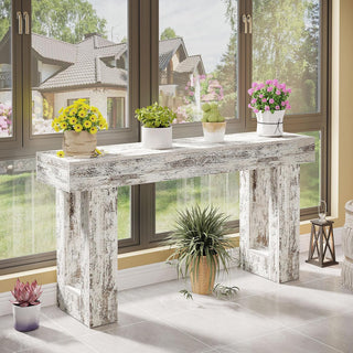 63" Rustic Sofa Table, Chunky Console Table for Entryway