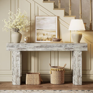 63" Rustic Sofa Table, Chunky Console Table for Entryway