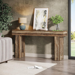 63" Rustic Sofa Table, Chunky Console Table for Entryway