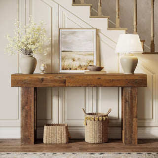 63" Rustic Sofa Table, Chunky Console Table for Entryway