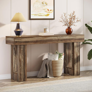 63" Rustic Sofa Table, Chunky Console Table for Entryway