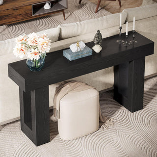 63" Rustic Sofa Table, Chunky Console Table for Entryway