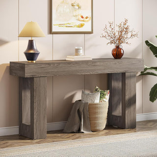 63" Rustic Sofa Table, Chunky Console Table for Entryway
