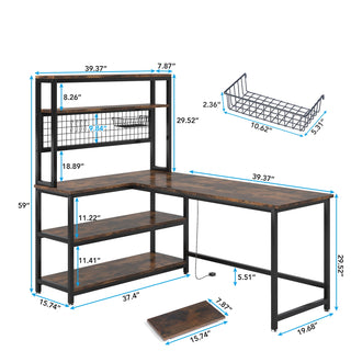 55" Reversible L-Shaped Desk, Computer Desk with Wireless Charging & Hutch