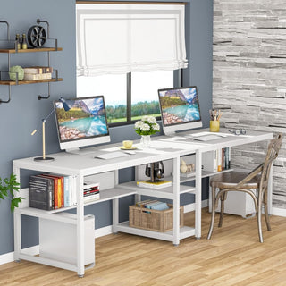 78.7" Two Person Desk, Double Computer Desk with Bookshelf