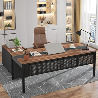 Industrial L-Shaped Desk, 71" Executive Desk with 47" Mobile File Cabinet