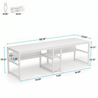 78.7" Two Person Desk, Double Computer Desk with Bookshelf