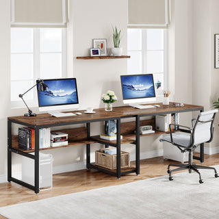 78.7" Two Person Desk, Double Computer Desk with Bookshelf